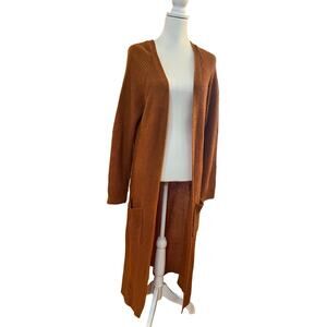 Allison Brittney Orange Cardigan Sweater Long Open-Front Knit